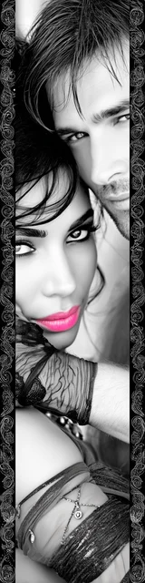 Free dark romance bookmark featuring a couple highlighted with pink lipstick tones